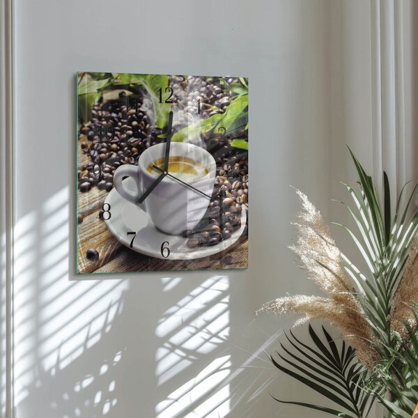 Skleněné hodiny na stěnu Šálek kávy zskc-30x30-00174123