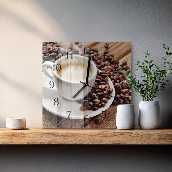 Skleněné hodiny na stěnu Šálek kávy zskc-30x30-00174122