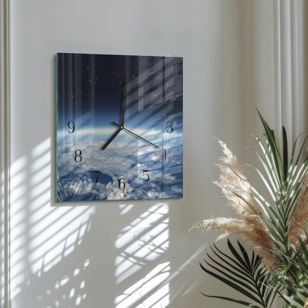 Skleněné hodiny na stěnu Vesmír Země zskc-30x30-00174134