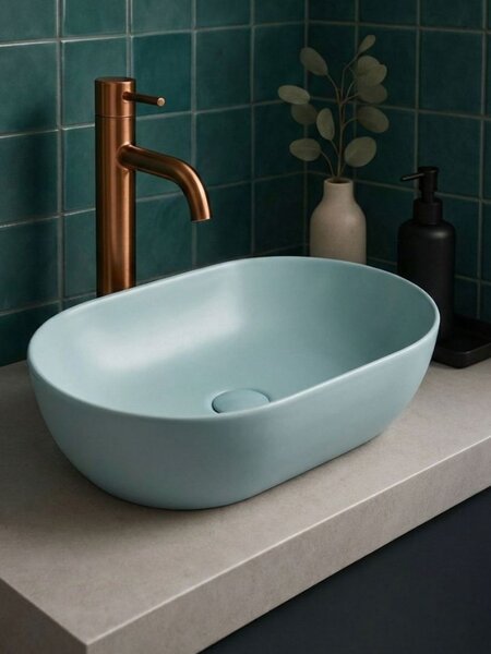 UPTrend Oválné keramické umyvadlo na desku SPARROW TR41385‑U35, sage mist mat