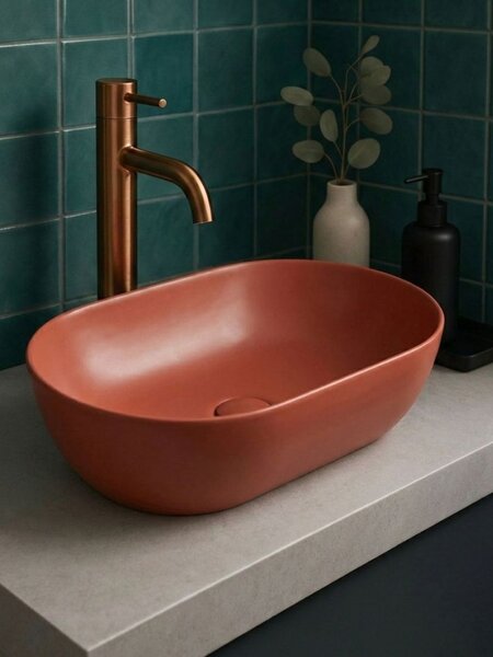 UPTrend Oválné keramické umyvadlo na desku SPARROW TR41385‑U30, iron red mat