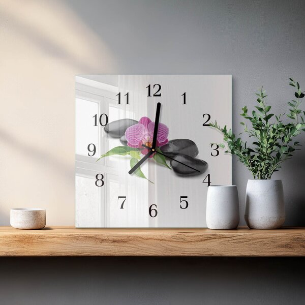 Skleněné hodiny na stěnu Orchidej zskc-30x30-00174186