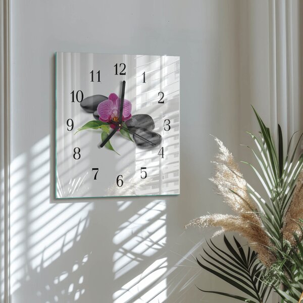 Skleněné hodiny na stěnu Orchidej zskc-30x30-00174186