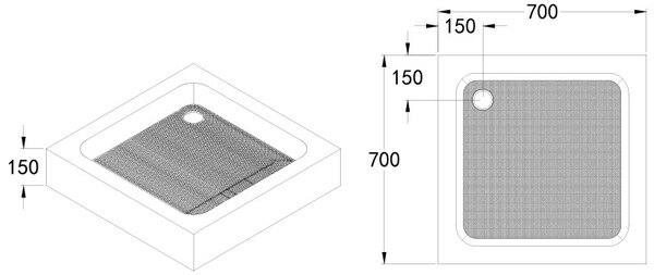 BPS-koupelny Čtvercová akrylátová sprchová vanička SXL05A WH 70x70 bílá