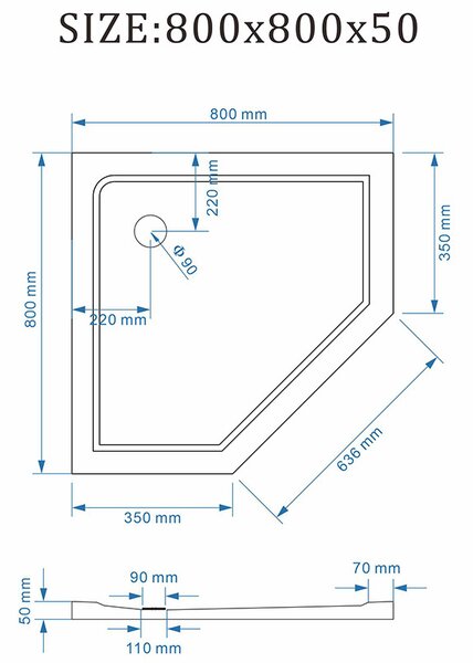BPS-koupelny Pětiúhelníková akrylátová sprchová vanička RAVE WH 80x80 bílá