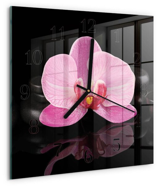 Skleněné hodiny na stěnu Orchidej zskc-30x30-00174197
