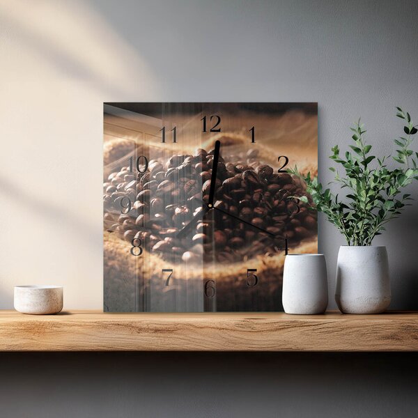 Skleněné hodiny na stěnu Kávová zrna zskc-30x30-00174213