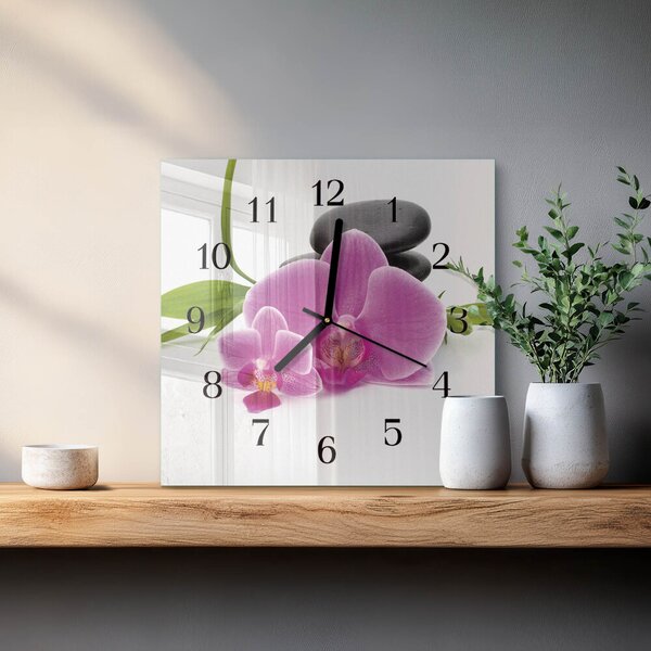 Skleněné hodiny na stěnu Orchidej zskc-30x30-00174225