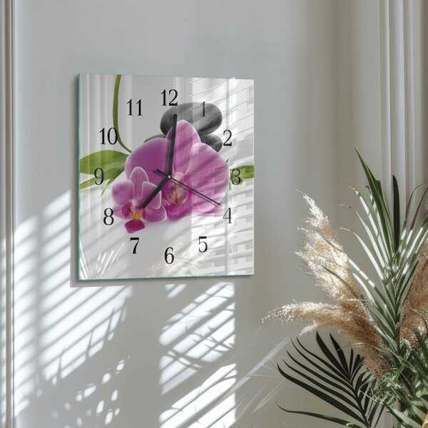 Skleněné hodiny na stěnu Orchidej zskc-30x30-00174225