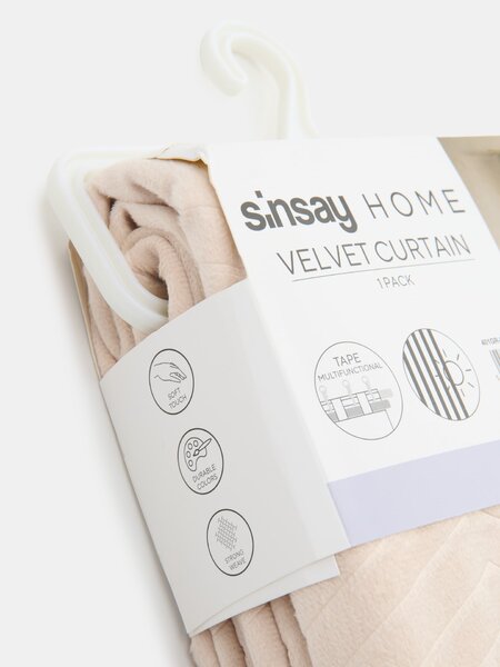 Sinsay - Závěs na řasicí pásce s geometrickým vzorem a sametovým lemováním - béžová