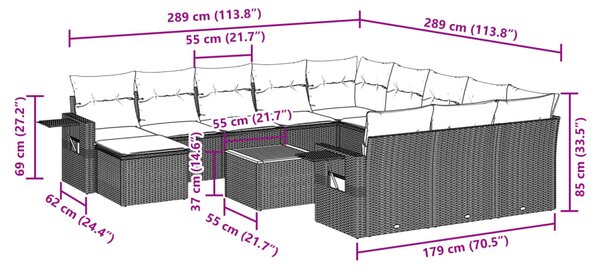 13dílná zahradní sedací souprava s poduškami šedá polyratan