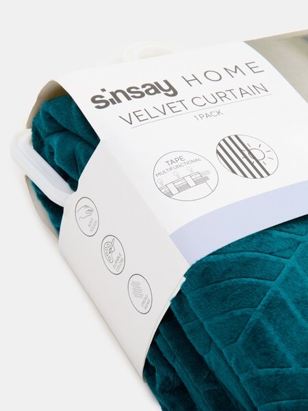 Sinsay - Závěs na řasicí pásce s geometrickým vzorem a sametovým lemováním - tmavě zelená