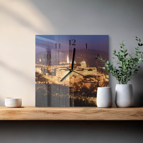 Skleněné hodiny na stěnu Město Budapešť zskc-30x30-00174301