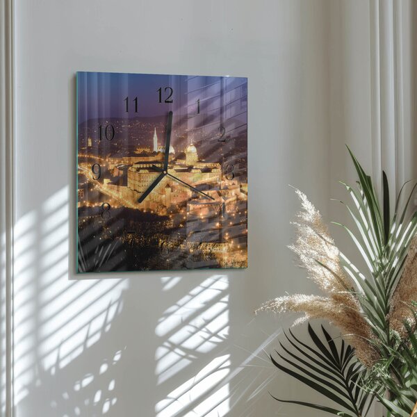 Skleněné hodiny na stěnu Město Budapešť zskc-30x30-00174301