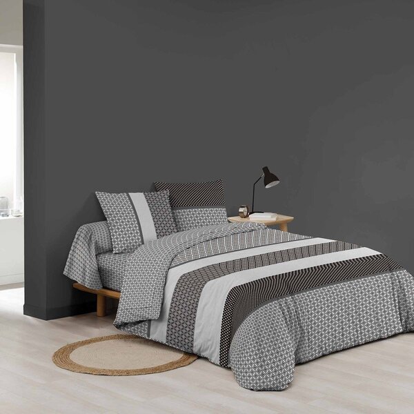 Černobílé bavlněné povlečení na dvoulůžko/prodloužené s prostěradlem/6dílné 240x220 cm Meiko – douceur d'intérieur