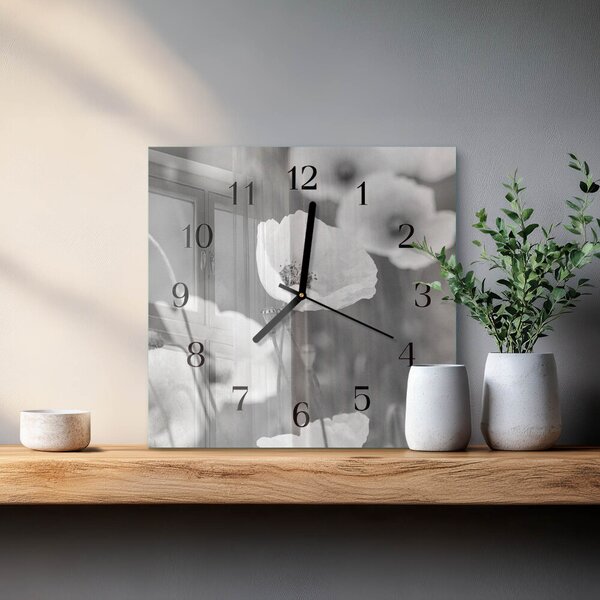 Skleněné hodiny na stěnu Vlčí máky zskc-30x30-00174339