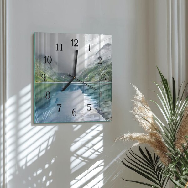 Skleněné hodiny na stěnu Horské jezero zskc-30x30-00174377