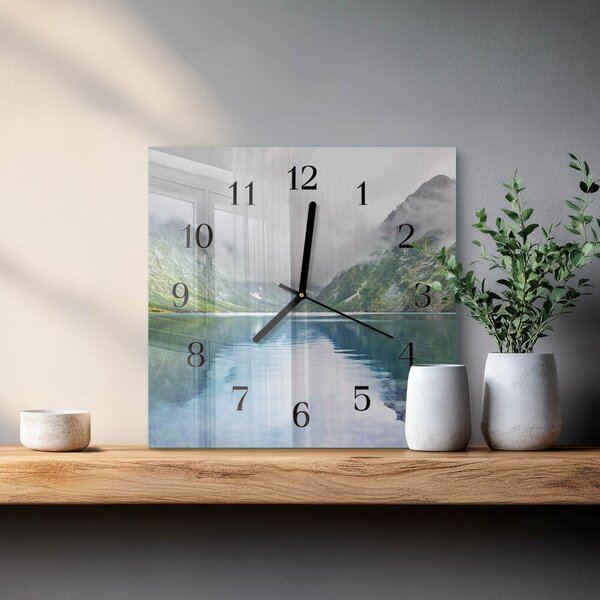 Skleněné hodiny na stěnu Horské jezero zskc-30x30-00174377