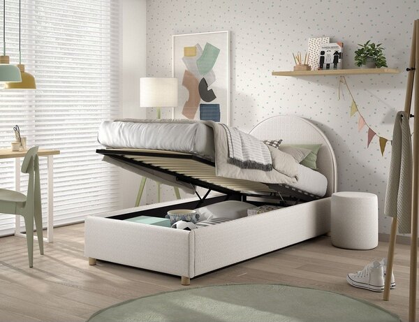 Bílá čalouněná jednolůžková postel s úložným prostorem s roštem 90x200 cm Moon – Vipack