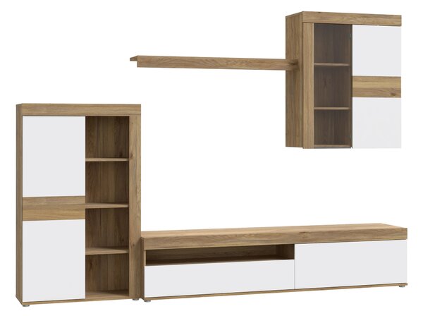 OBÝVACÍ STĚNA barvy dubu, světle šedá Carryhome - Kompletní obývací stěny
