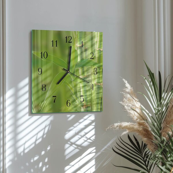 Skleněné hodiny na stěnu Bambusová rostlina zskc-30x30-00174397