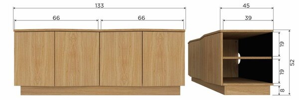 TV stolek z dubového dřeva v přírodní barvě 133x52x45 cm Zuma – WOOOD