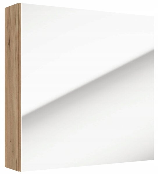 Závěsná koupelnová skříňka se zrcadlem funkční 60x60 cm dub craft