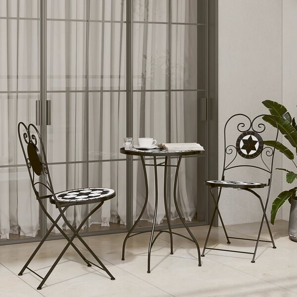 Mozaikový bistro set černý a bílý železo a keramika