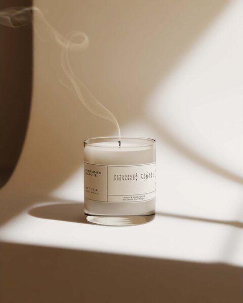 Vonná sojová svíčka doba hoření 40 h #69 Lemongrass, Bergamot, Sandalwood – Perfumed Prague