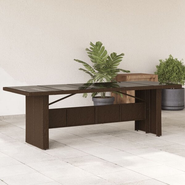 Zahradní stůl se skleněnou deskou hnědý 240x90x75 cm polyratan