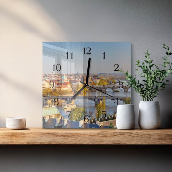 Skleněné hodiny na stěnu město Praha zskc-30x30-00174518