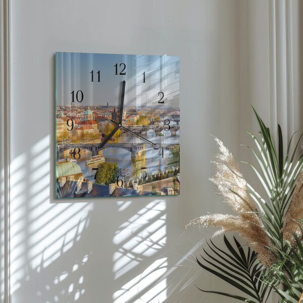 Skleněné hodiny na stěnu město Praha zskc-30x30-00174518