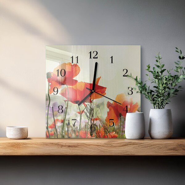 Skleněné hodiny na stěnu Vlčí máky zskc-30x30-00174522