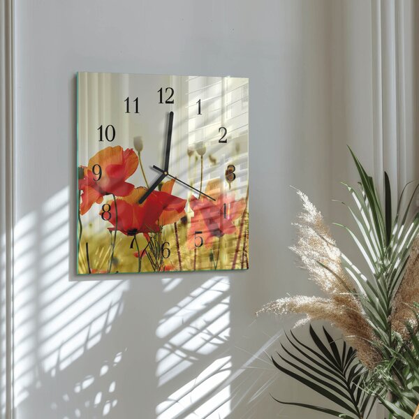 Skleněné hodiny na stěnu Vlčí máky zskc-30x30-00174523