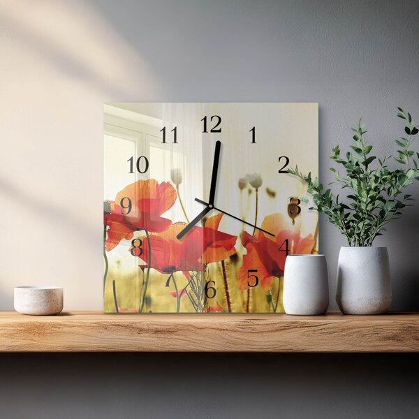Skleněné hodiny na stěnu Vlčí máky zskc-30x30-00174523