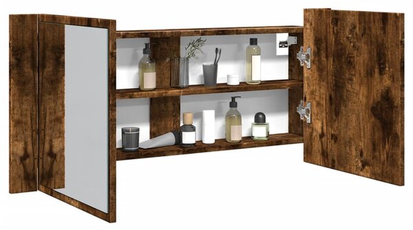 LED koupelnová skříňka se zrcadlem kouřový dub 100 x 12 x 45 cm