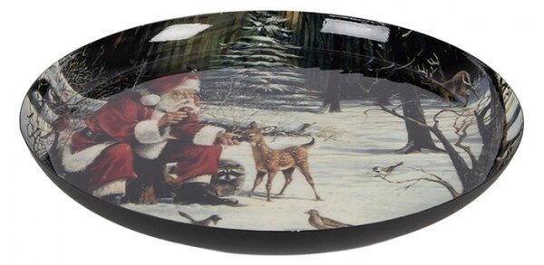 Dekorační podnos / tác s motivem Santa Clause a kolouška – 28x3 cm