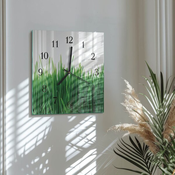 Skleněné hodiny na stěnu Tráva zskc-30x30-00174567