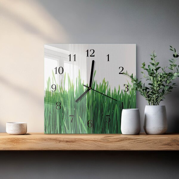 Skleněné hodiny na stěnu Tráva zskc-30x30-00174567
