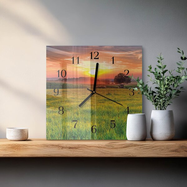 Skleněné hodiny na stěnu Krajinná louka zskc-30x30-00174569