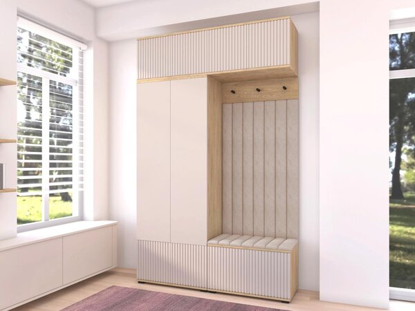 Předsíňová stěna Bello 2 - dub/kašmír Barva panelů: Tmavě šedá - Trinity 15