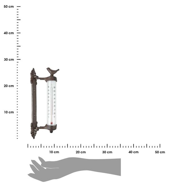 Nástěnný teploměr Bird, 27x5,5 cm, litina hnědá