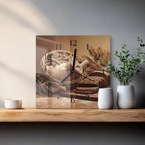 Skleněné hodiny na stěnu Chléb zskc-30x30-00174578