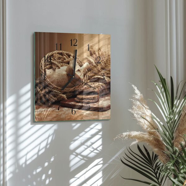 Skleněné hodiny na stěnu Chléb zskc-30x30-00174578