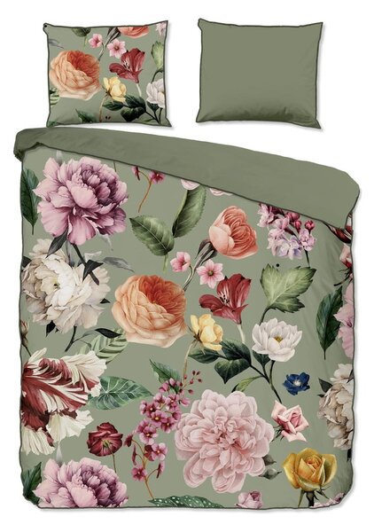 Zelené povlečení na dvoulůžko/prodloužené z bavlněného saténu 200x220 cm Fiori – Descanso