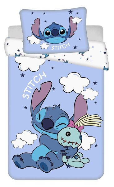 Modré bavlněné dětské povlečení do postýlky 100x135 cm Lilo & Stitch "Clouds" – Jerry Fabrics