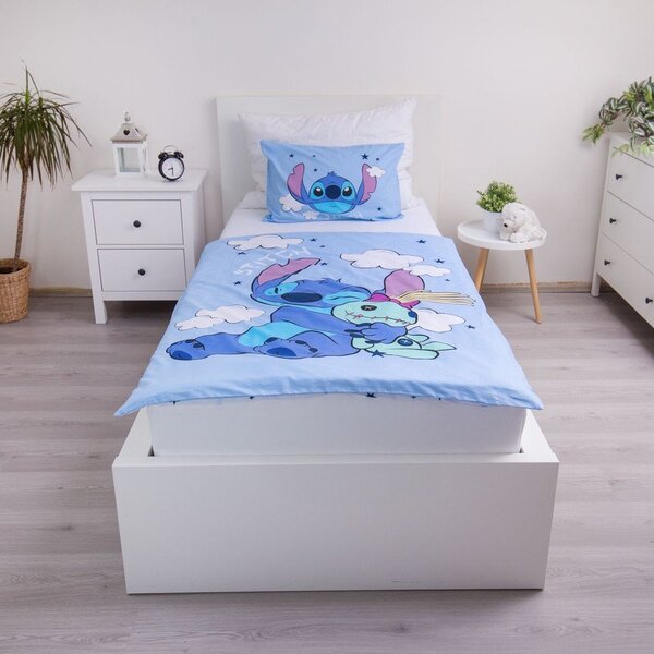 Modré bavlněné dětské povlečení do postýlky 100x135 cm Lilo & Stitch "Clouds" – Jerry Fabrics
