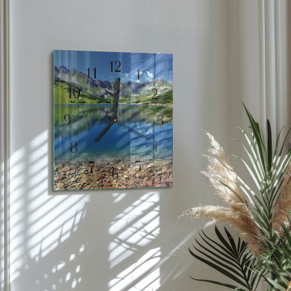 Skleněné hodiny na stěnu Horské jezero zskc-30x30-00174617