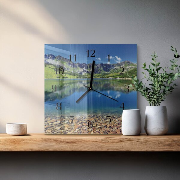 Skleněné hodiny na stěnu Horské jezero zskc-30x30-00174617