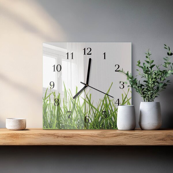 Skleněné hodiny na stěnu Tráva zskc-30x30-00174627